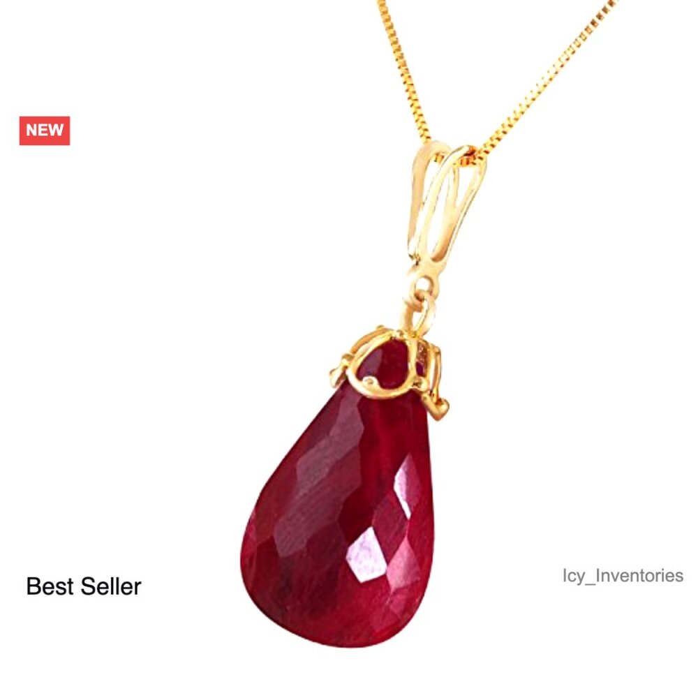 14k Solid Gold Ruby Pendant Necklace Elegant Mini… - image 2